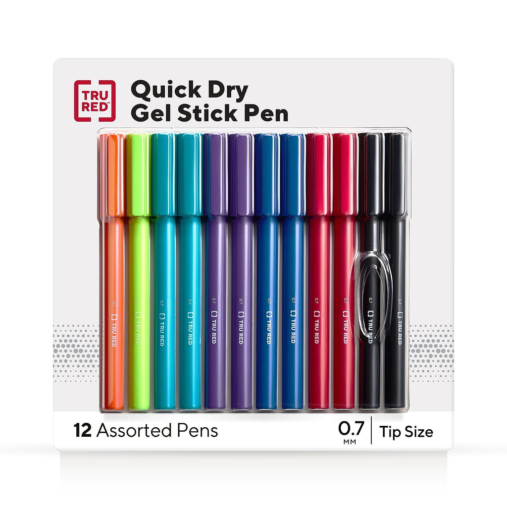 TRU RED Quick Dry Gel Pens Med Point 0.7mm Asst 12/Pack TR54483