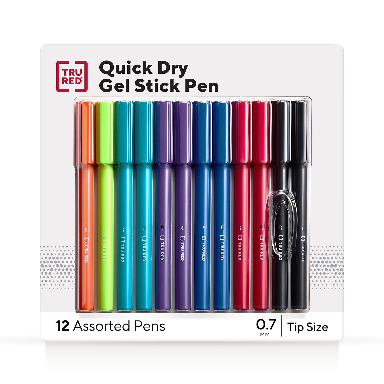 TRU RED Quick Dry Gel Pens Med Point 0.7mm Asst 12/Pack TR54483