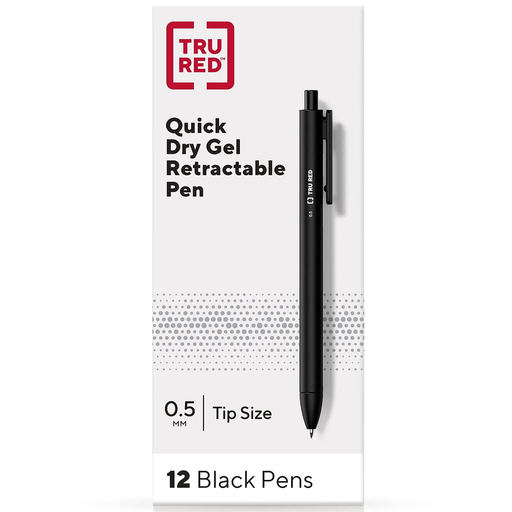 TRU RED Retractable Quick Dry Gel Pens Fine Point 0.5mm Blk Dozen TR54489