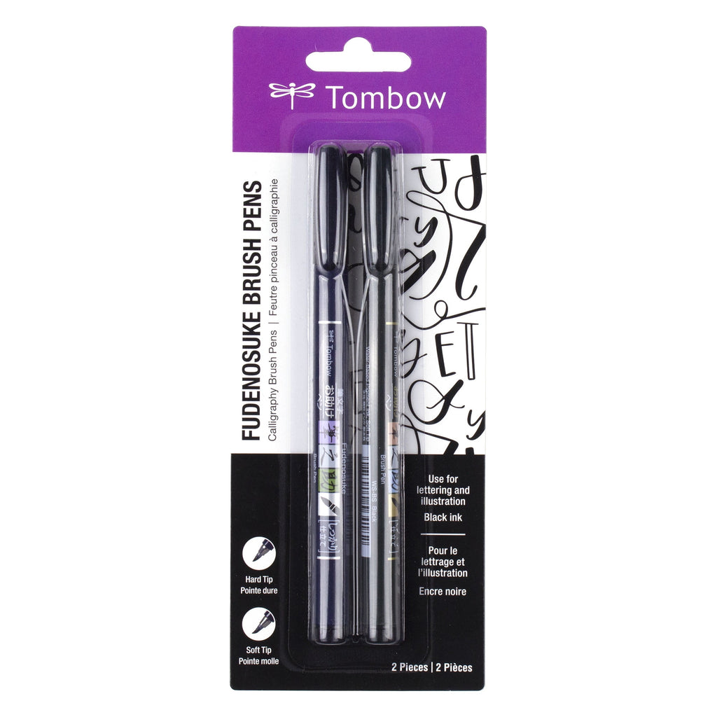 Tombow 62038 Fudenosuke Brush Pens, Hard and Soft Tip Brush Pens, Black, 2 Pack