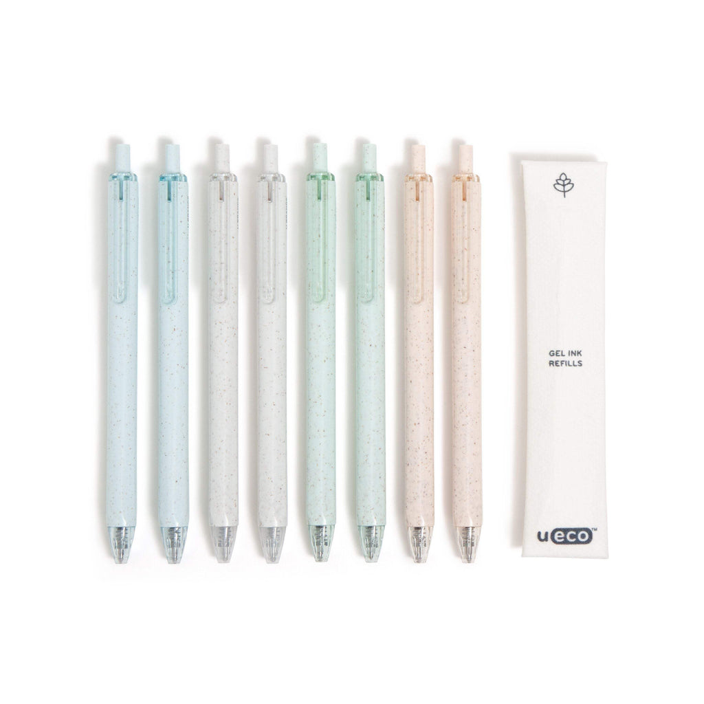 U Brands U-Eco Gel Click Pens with Refills, 8 Count, Medium (0.7 mm) Point, Black Ink