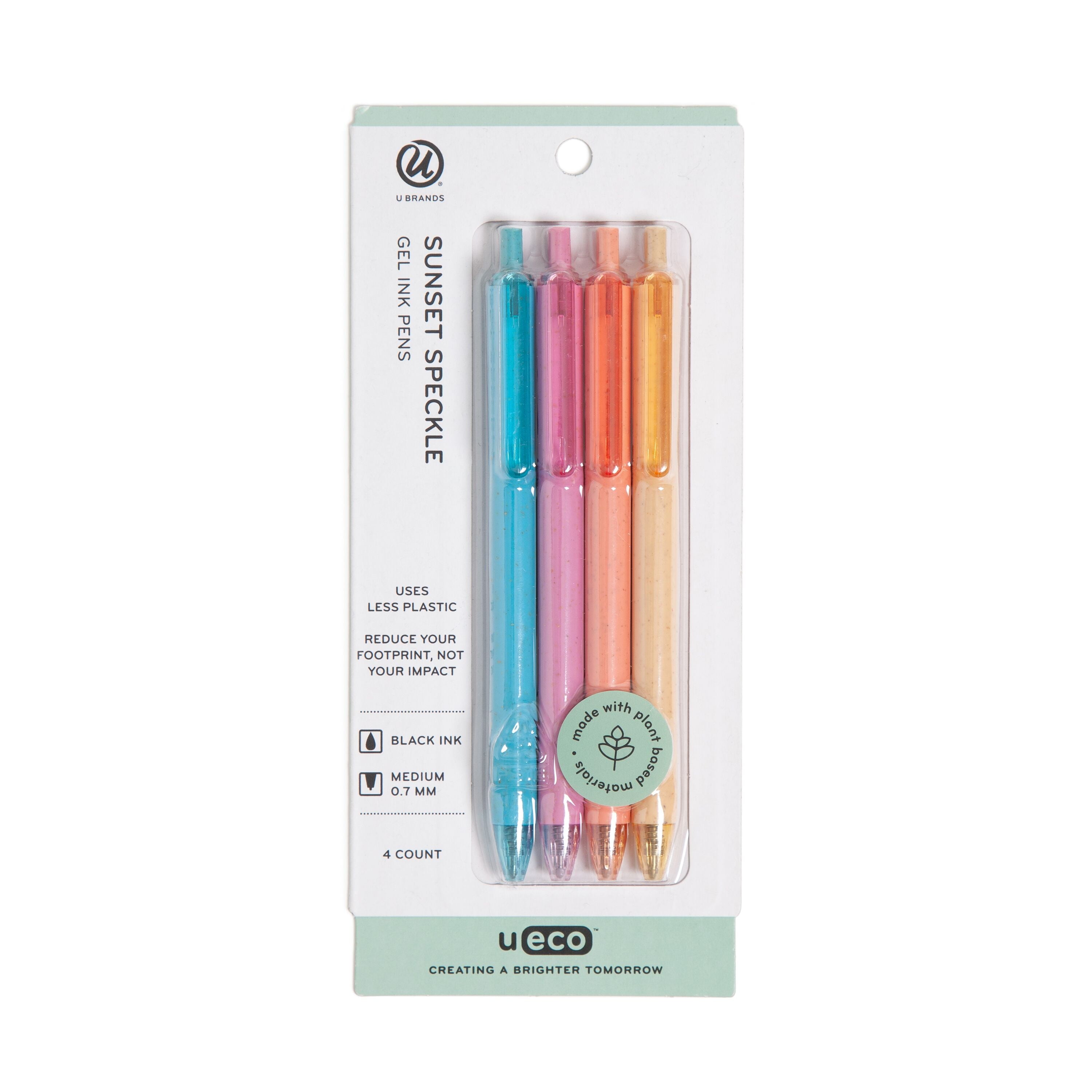 U Brands U-Eco Gel Pen, Black Ink, Pastel Speckle, 4 Count, 0.7mm