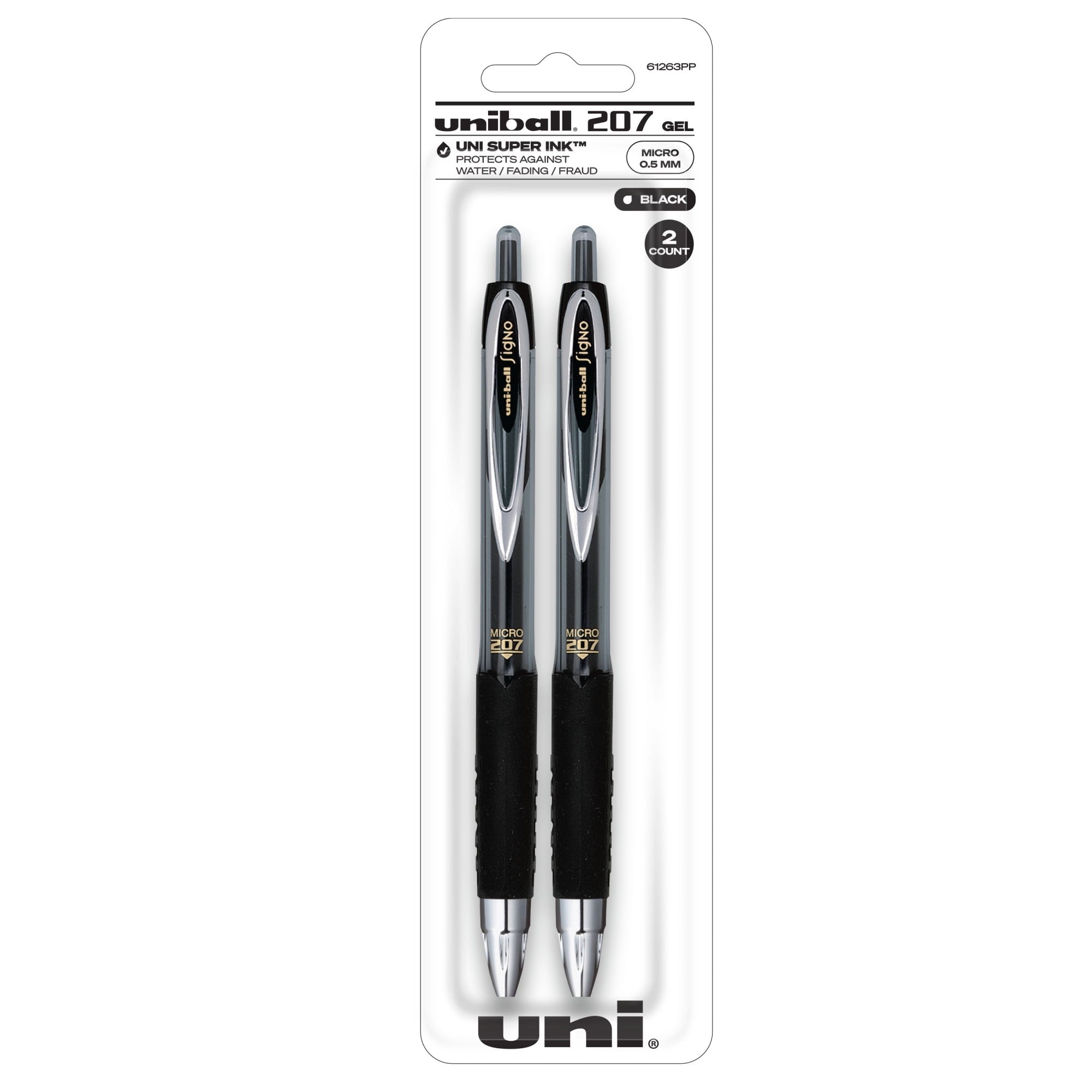 Uniball 207 Retractable Gel Pens, Micro Point (0.5mm), Black Ink Gel Pens, 2 Count