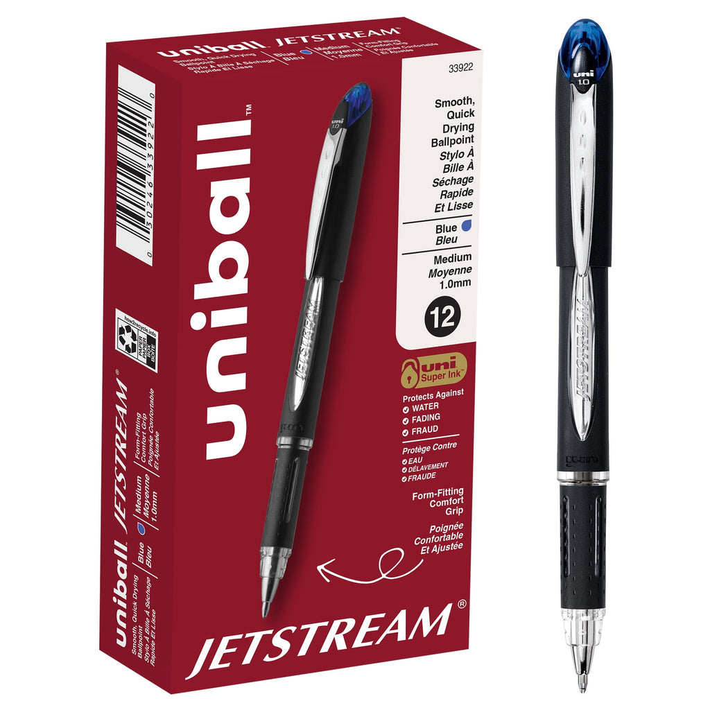 Uniball Jetstream Stick Ballpoint Pens, Medium Point (1.0mm), Blue Ink, 12 Count