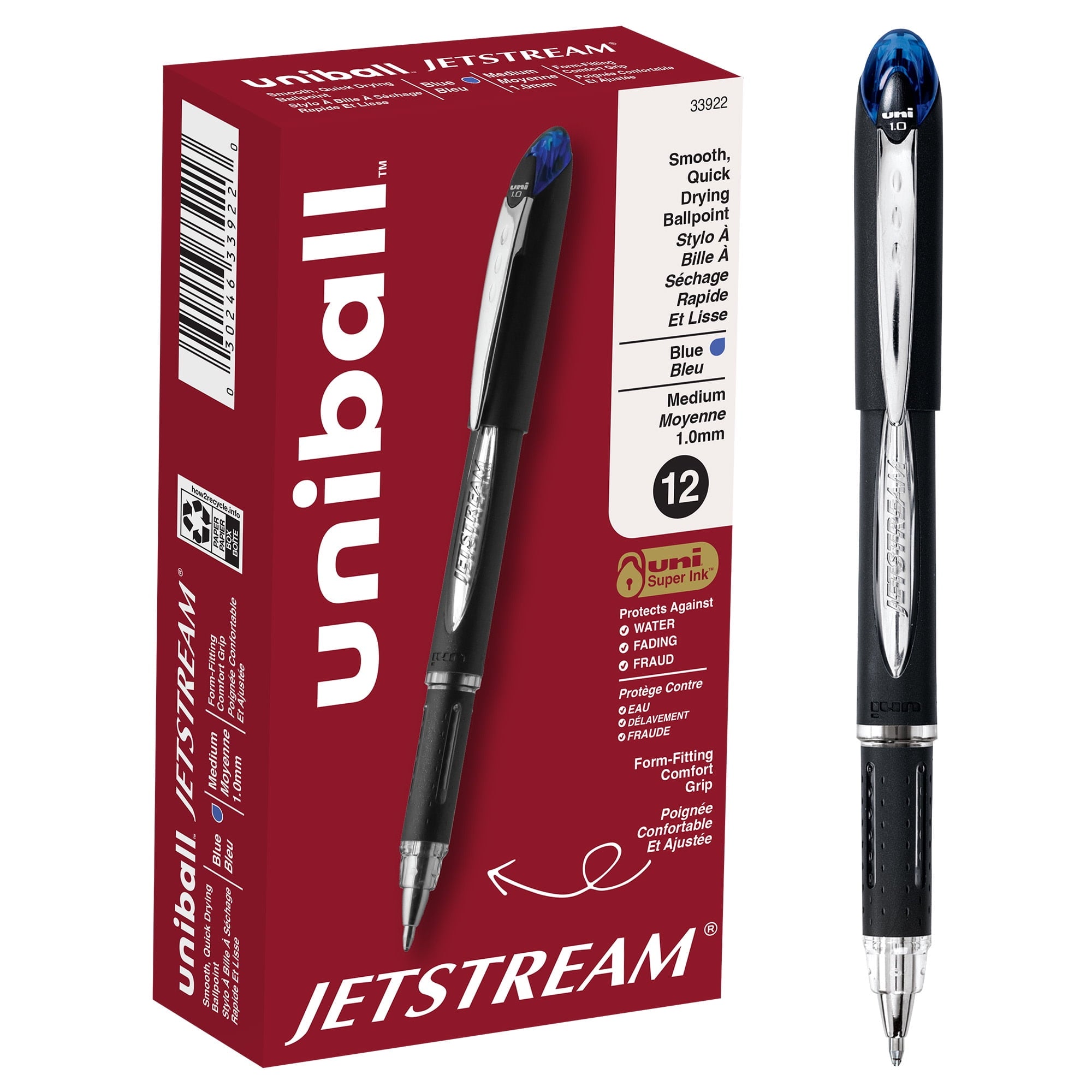 Uniball Jetstream Stick Ballpoint Pens, Medium Point (1.0mm), Blue Ink, 12 Count