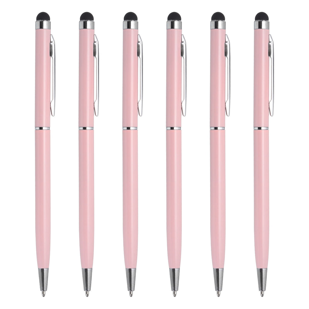 Uxcell 6pcs Metal Stylus Pen Ballpoint Pen 2 in 1 Universal Retractable Ink Pen with Stylus Tips Pink