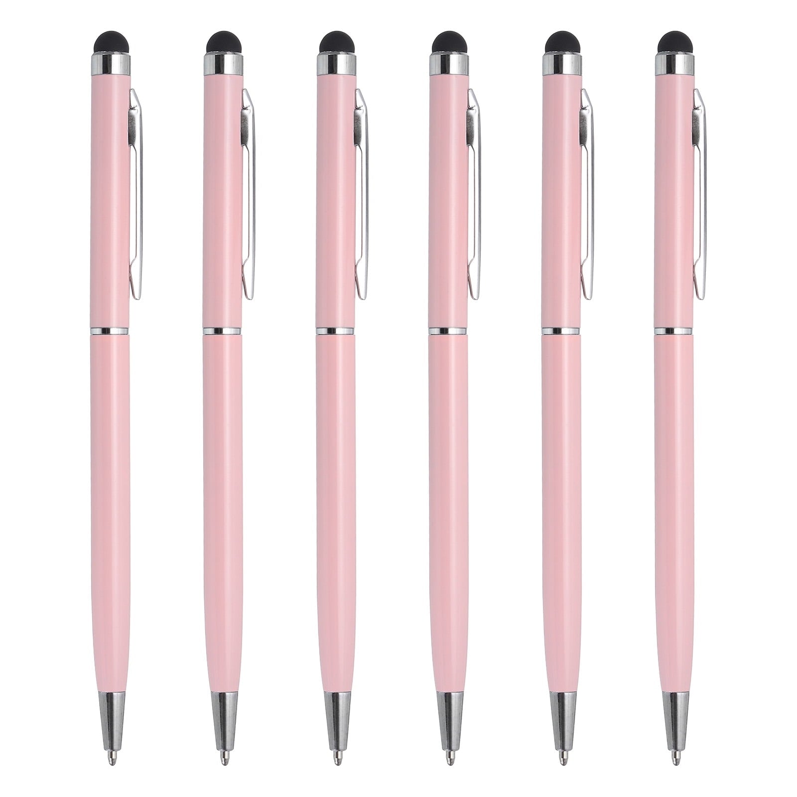 Uxcell 6pcs Metal Stylus Pen Ballpoint Pen 2 in 1 Universal Retractable Ink Pen with Stylus Tips Pink