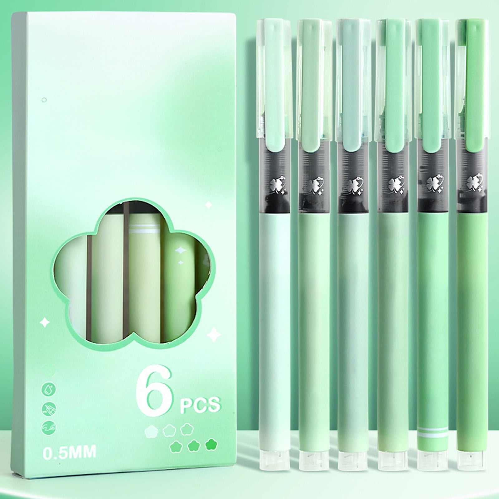 WKSCLPAI Gel Ink Pen with Direct Liquid Filling 6 Pcs High Capacity Ink Pen 0.5mm Anti-fall Bullet-Shaped Nib Smooth Writing for Journaling Office Exam Student Pen Business Signature Green