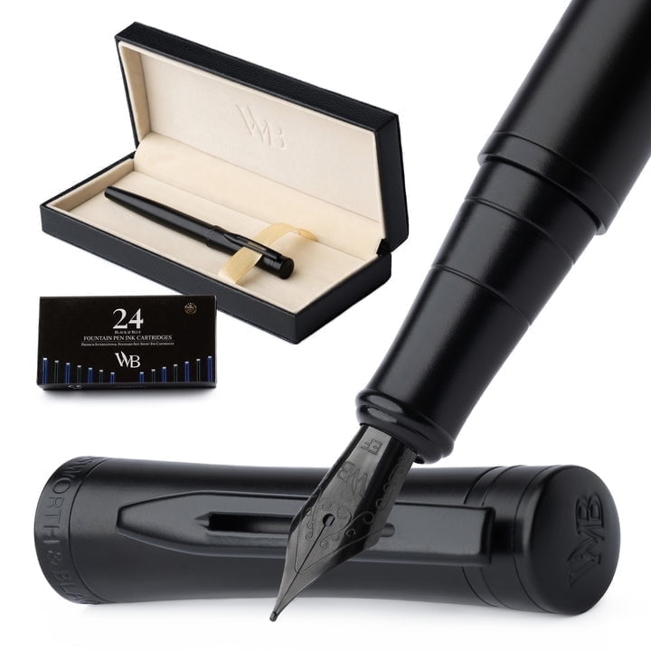 Wordsworth & Black Fountain Pen Set, 18K Gilded Fine Nib, Includes 24 Pack Ink Cartridges, Ink Refill Converter & Gift Box, Gold Finish, Calligraphy, [Silver Gold], Perfect for Men & Women