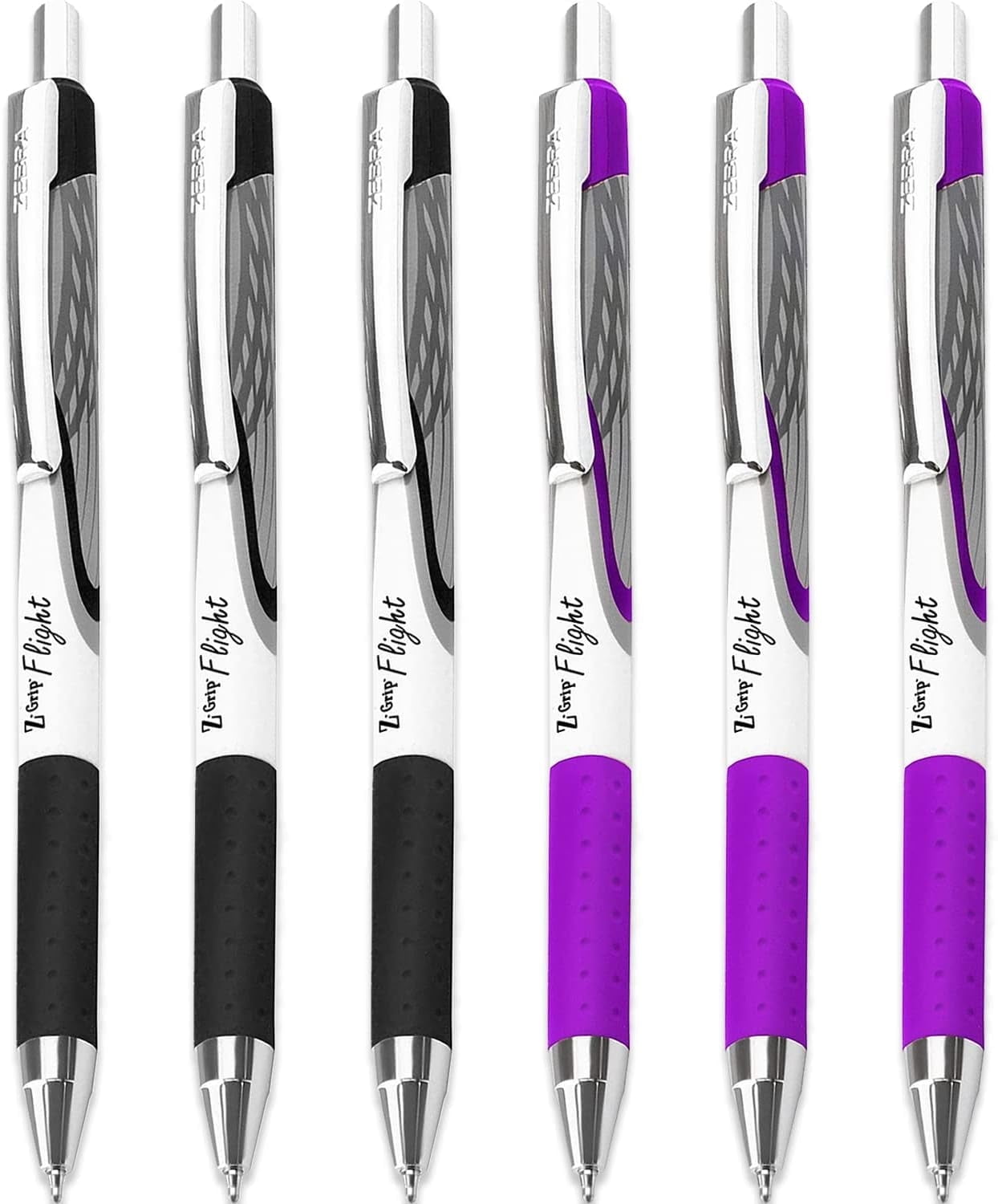 Zebra Classic Z-Grip Flight Ballpoint Pens - 1.2mm - Black and Violet - Pack of 6