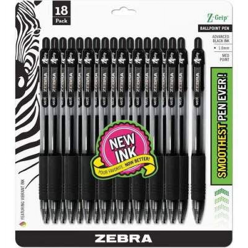 Zebra Pen Z-Grip Retractable Ballpoint Pens Medium Pen Point - 1 mm Pen Point Size - Black - 18 / Pack