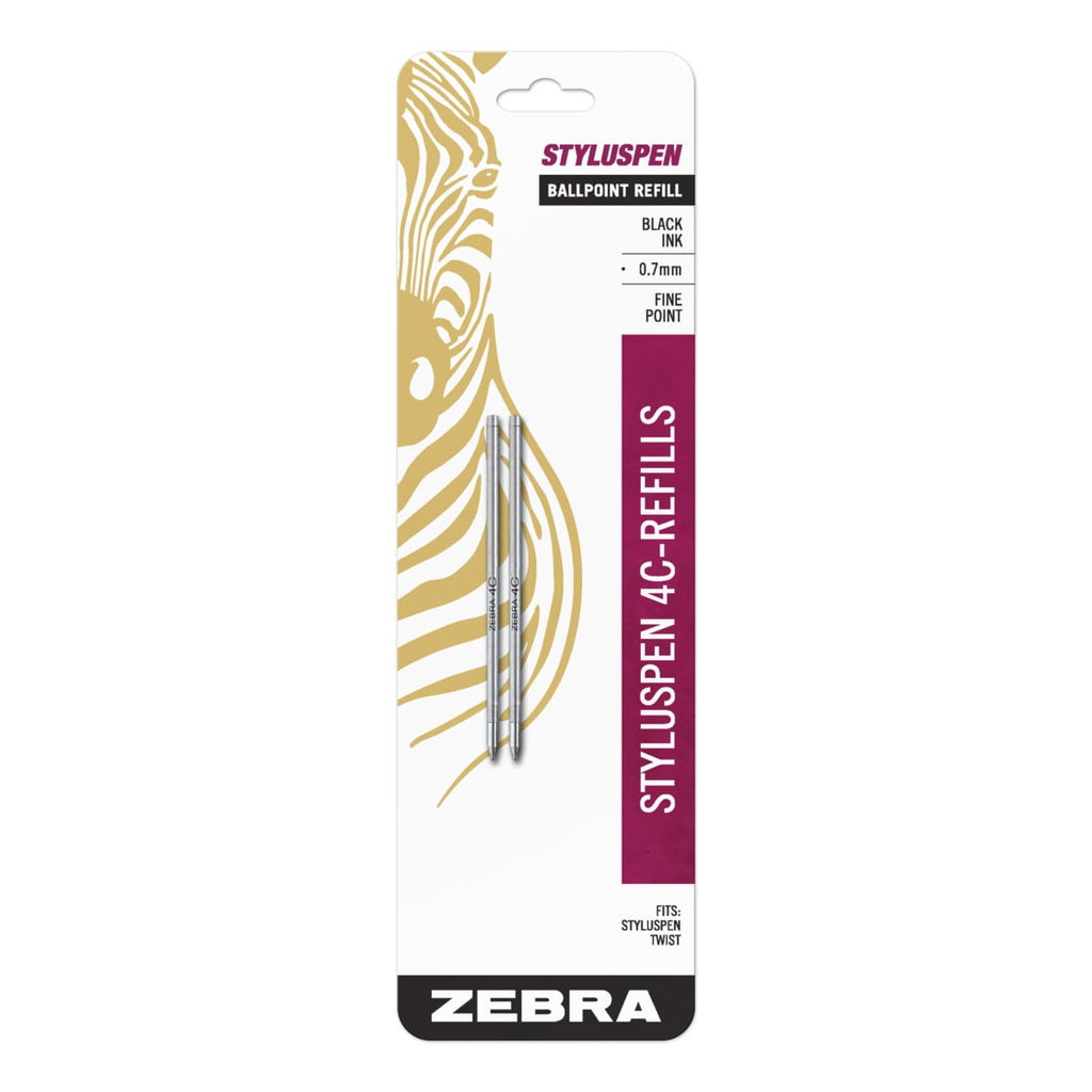 Zebra StylusPen Twist Ballpoint Pen 4C Refill, Fine Point, 0.7mm, Black Ink, 2-Count