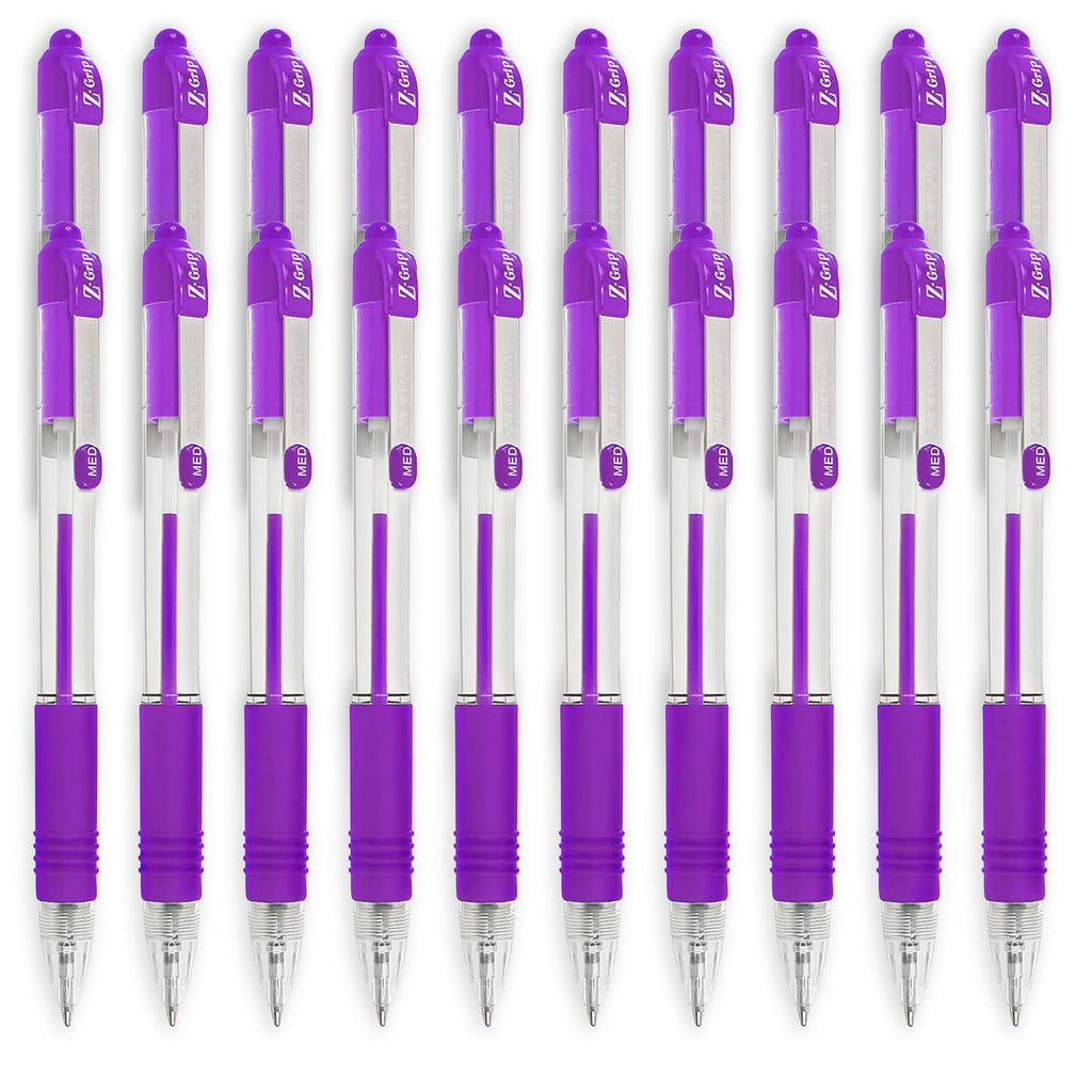 Zebra Z-Grip Retractable Ballpoint Pen - 1.0mm Nib - Economy Pack of 20 - Violet Ink
