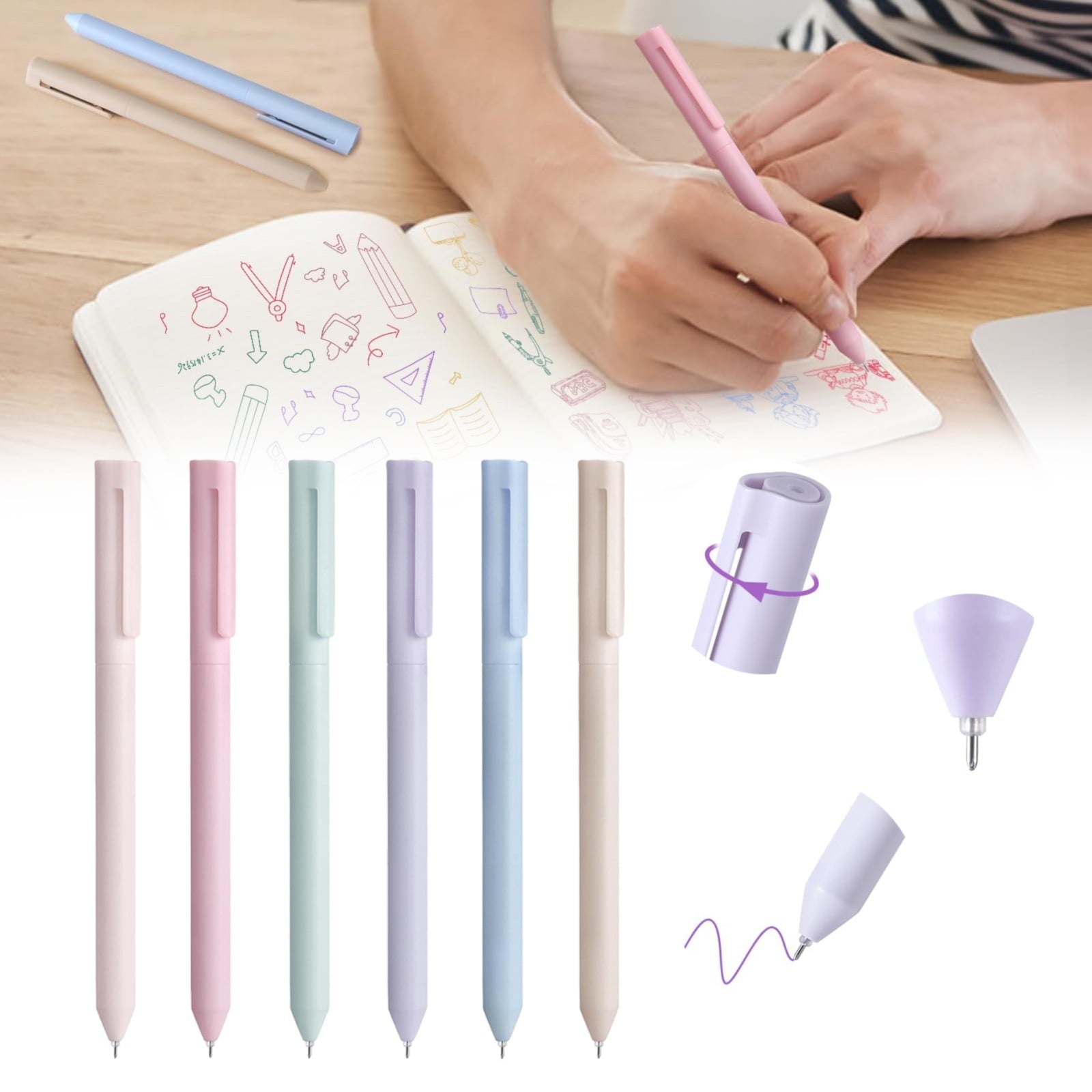 Zerbueate Pastel Colored Gel Pens - Prime Sale! 6PCS No-Smear Retractable Gel Ink Pens, 0.5mm Fine Point, Perfect for Journaling, Note Taking, and Aesthetic Writing