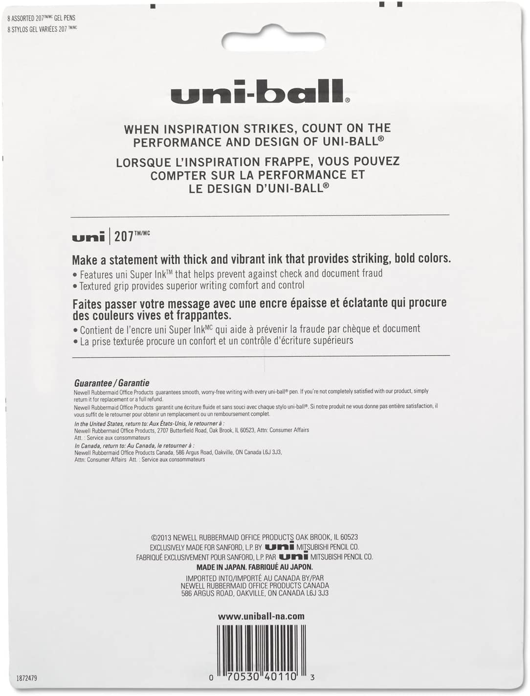 uni-ball 207 Retractable Gel Pens, Medium Point, 0.7 mm, Assorted Ink Colors, 8 Count