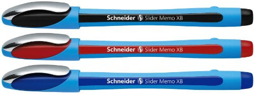 Schneider Slider Memo XB Ballpoint Pens, Extra Bold Point, 1.4 mm, Assorted Barrels, Assorted Ink Colors, Pack Of 3
