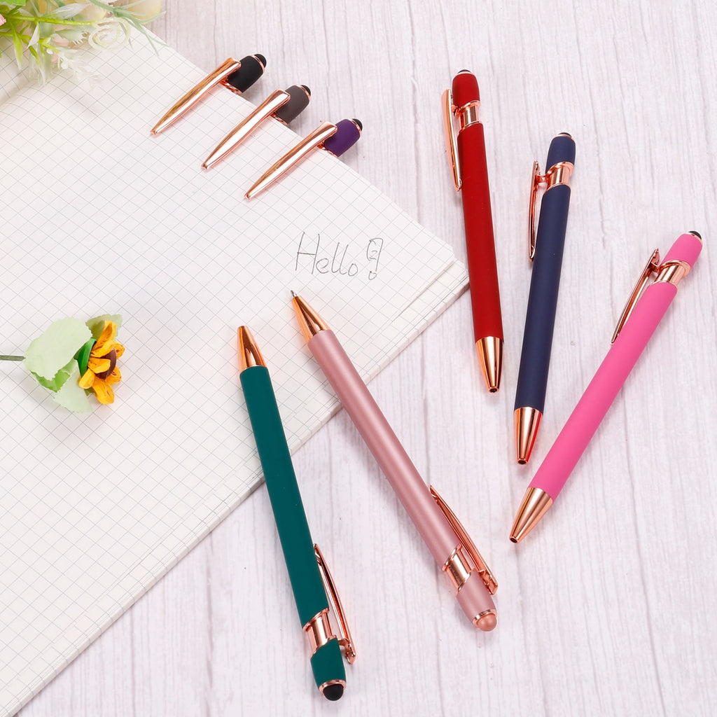 Uxcell Ballpoint Pen with Stylus Tip Metal Pen Black Ink 1.0mm Medium Point Stylus Pen Style 2, Gray 6 Pack