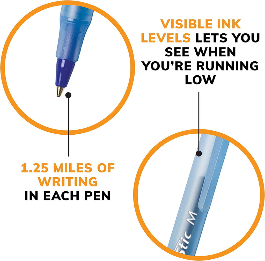 BIC Round Stic Xtra .. Life Ballpoint Pen, Medium .. Point (1.0mm), Blue, 10-Count