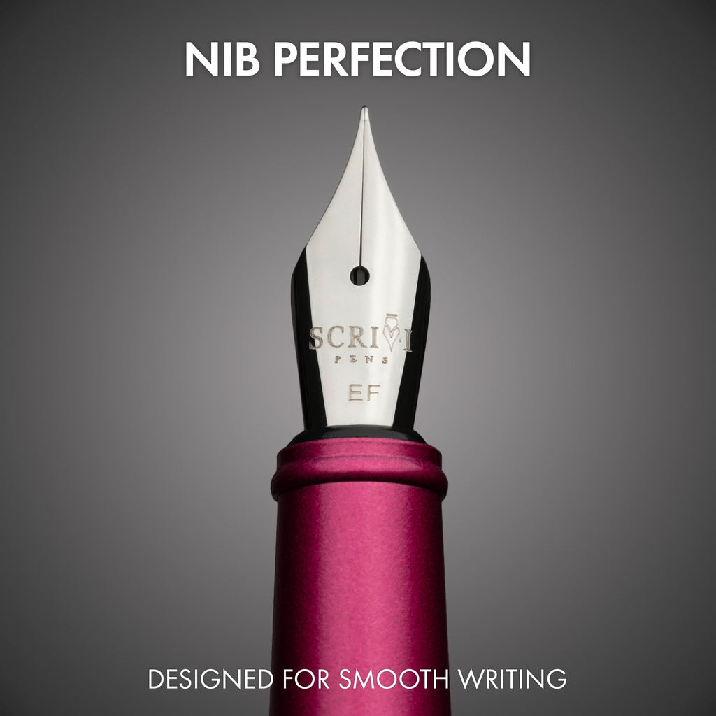 Scrivi Pens Luxury Fountain Pen Set-[Red] Fountain Pens for Writing - Smooth Extra Fine Nib - Includes Refillable Ink Converter, 5 Ink Cartridges [Black & Blue], Gift Box - Elegant Calligraphy