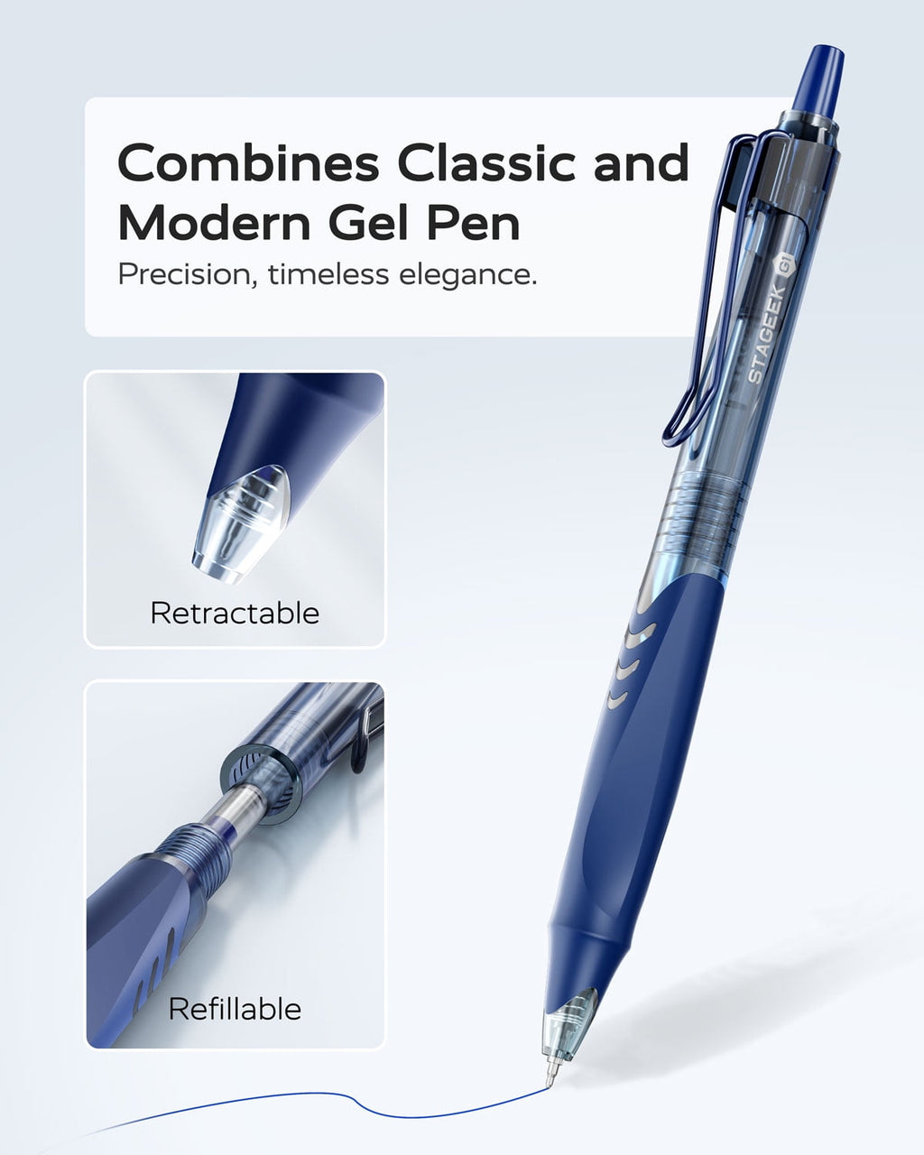 STAGEEK Blue Gel Pens, Quick Dry Blue Ink Pens, 0.5mm Fine Point Retractable Smooth Writing Pens,12