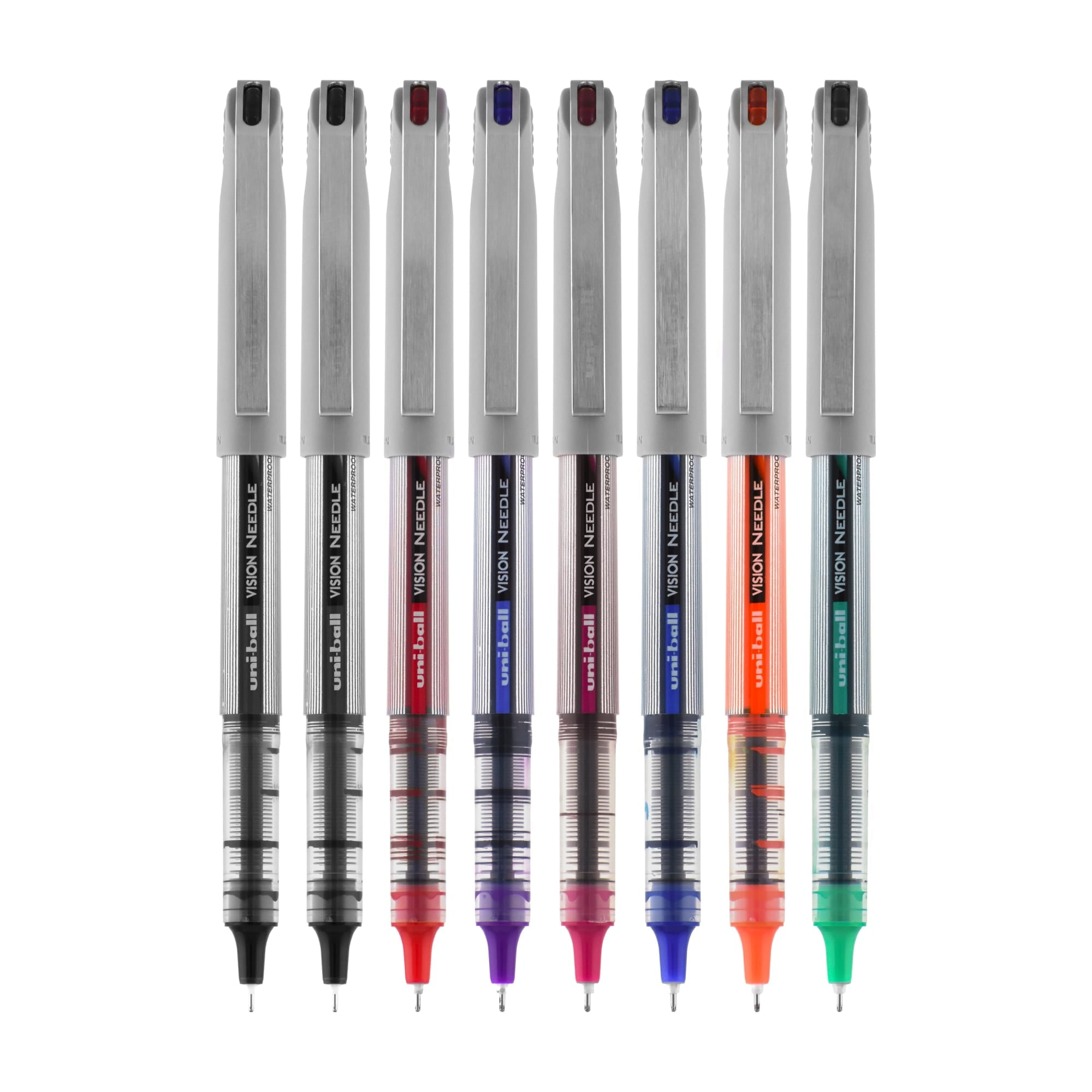 Uniball Vision Needle Rollerball Pens, Fine Point (0.7mm), Assorted Color Ink, 8 Count