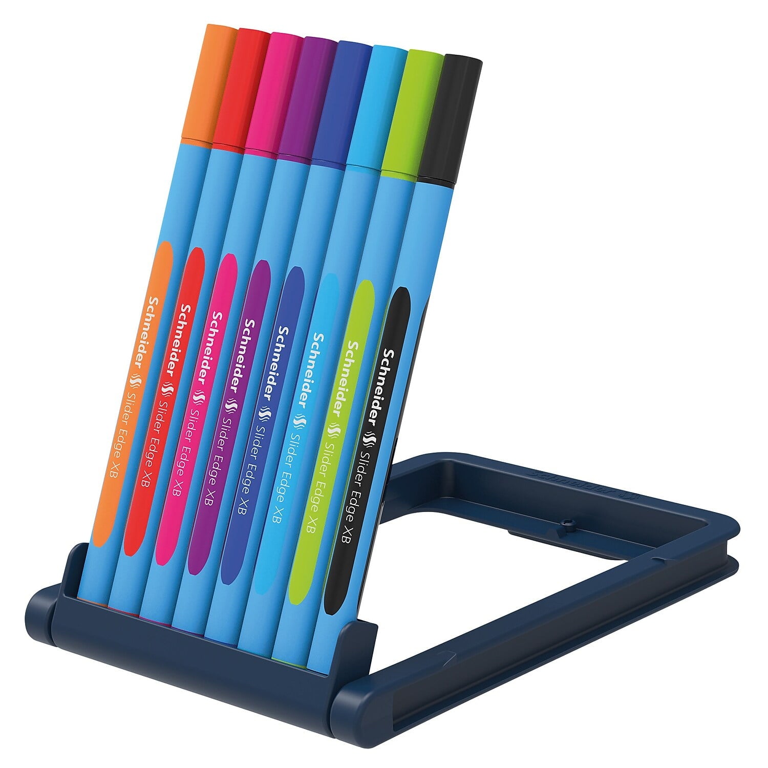 Schneider Slider Edge XB Ballpoint Pen, 1.4 mm, 8 Assorted Ink Colors in Adjustable Case Stand