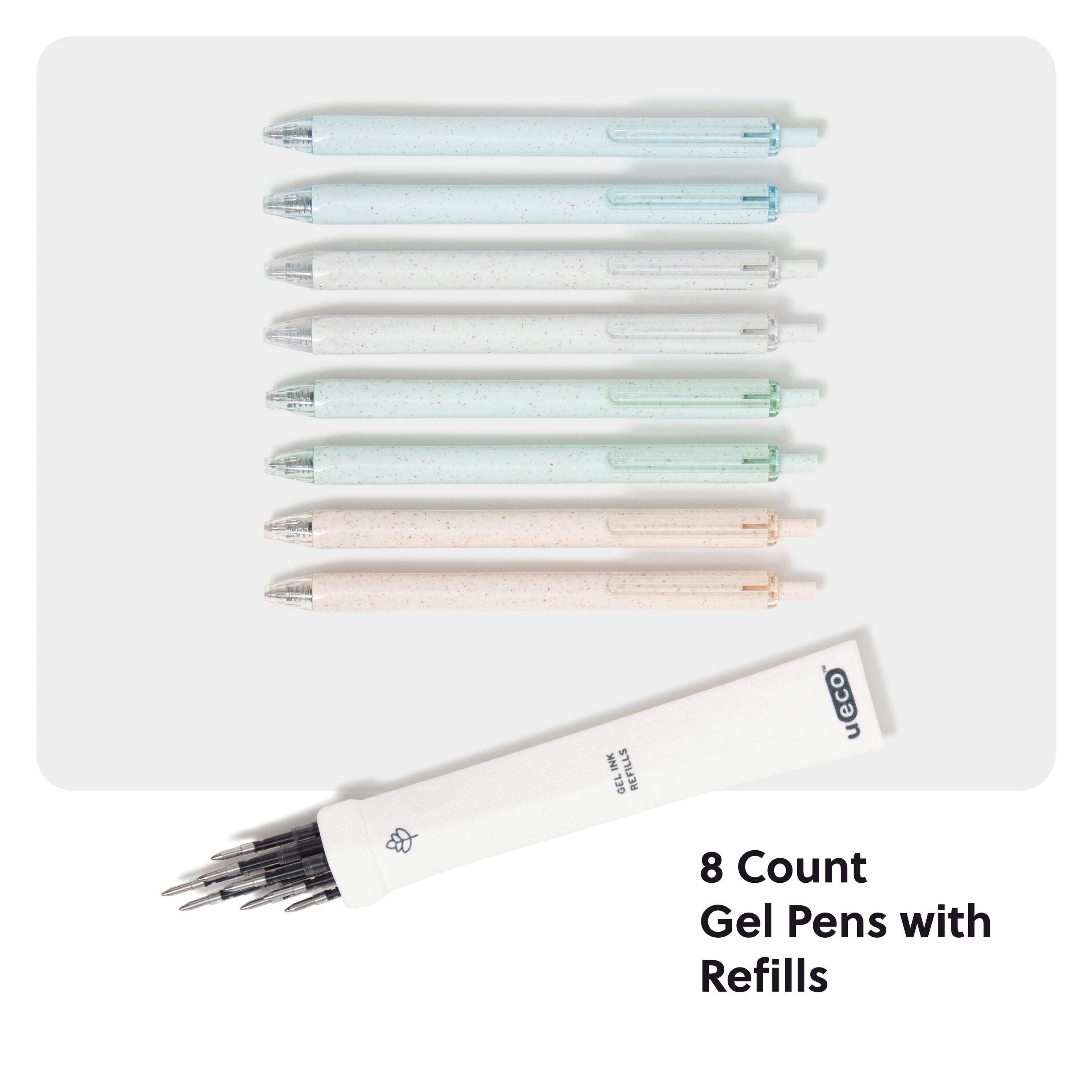U Brands U-Eco Gel Click Pens with Refills, 8 Count, Medium (0.7 mm) Point, Black Ink