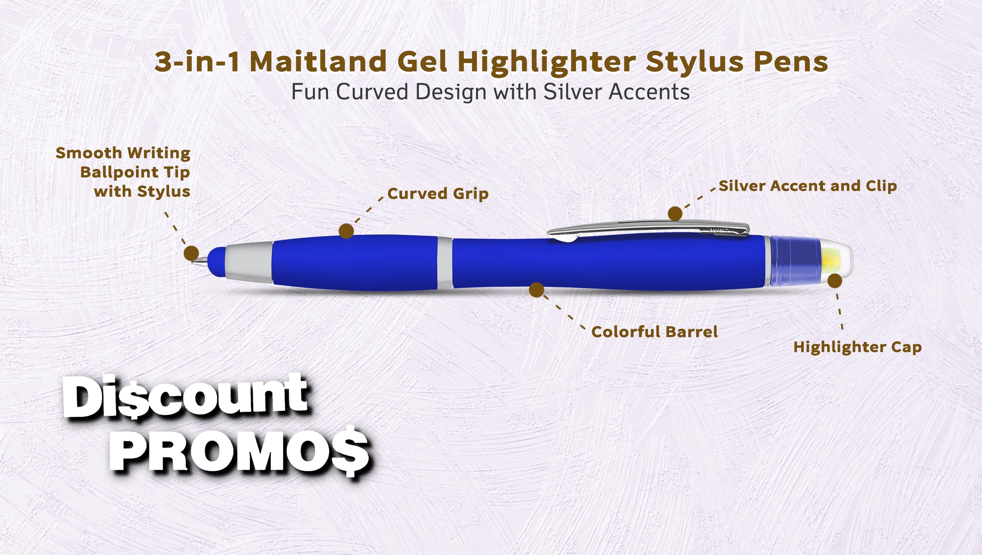 10 Maitland Gel Highlighter Stylus Pens Pack - Ballpoint, Black Ink - Blue