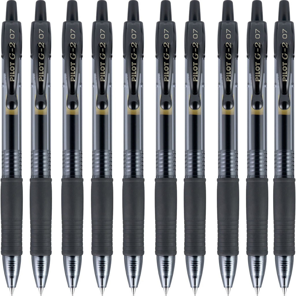 Pilot G2 Retractable Gel Ink Pens, Fine Point, 0.7 mm, Black Ink, 10 Pack