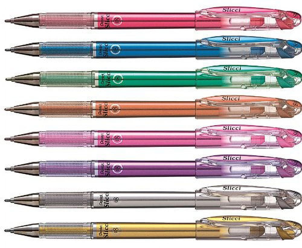 Pentel Arts Slicci Metallic 0.8 mm Needle Tip Gel Pen, Metallic Pink Ink, Box of 12 (BG208-MP)