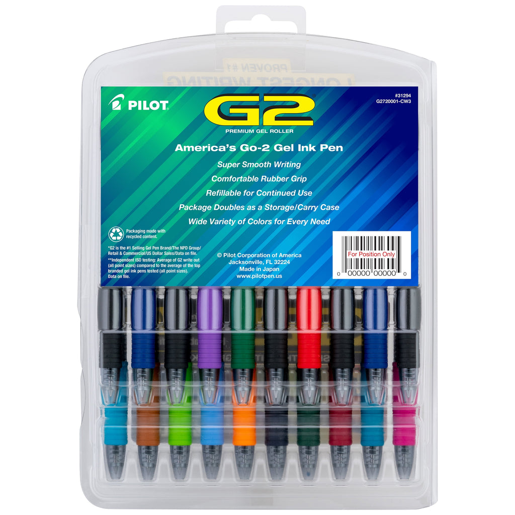 Pilot G2 Retractable Gel Pen, Fine Point (0.7 mm), Assorted Ink, 20 Count