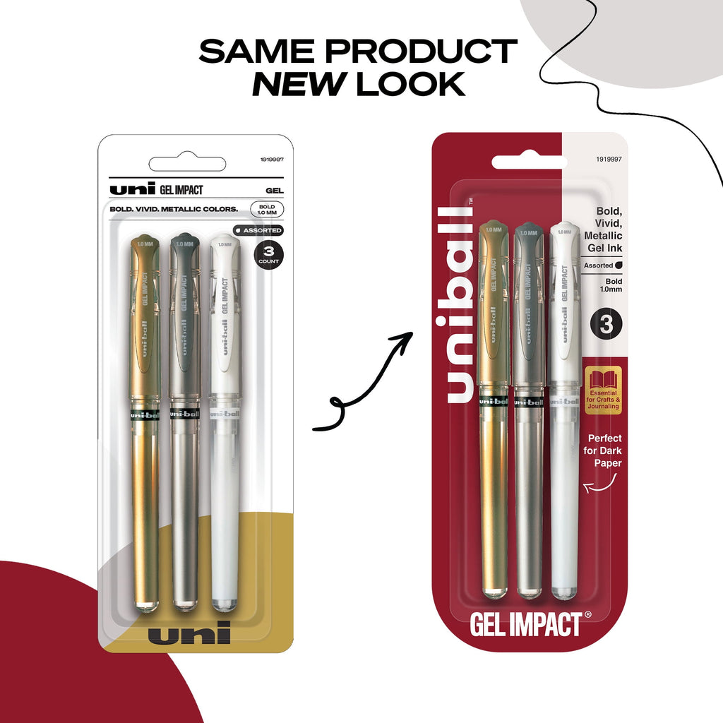 uni-ball® GEL IMPACT Gel Pens, Assorted Marvelous Metallics Ink, Bold Point, Assorted Barrels, 1 mm, 1 Set, 1919997