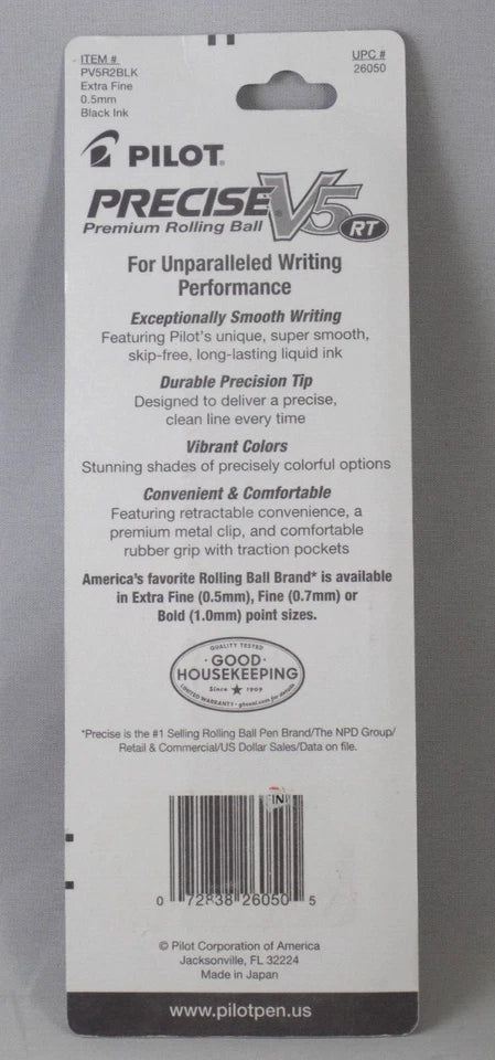 Pilot Precise V5 Rt Premium Rolling Ball Extra Fine 0.5Mm Black Ink Refillable