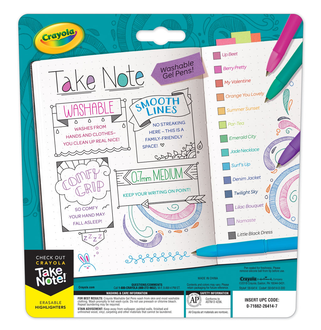 Crayola Take Note! Washable Gel Pen Set, 14 Count
