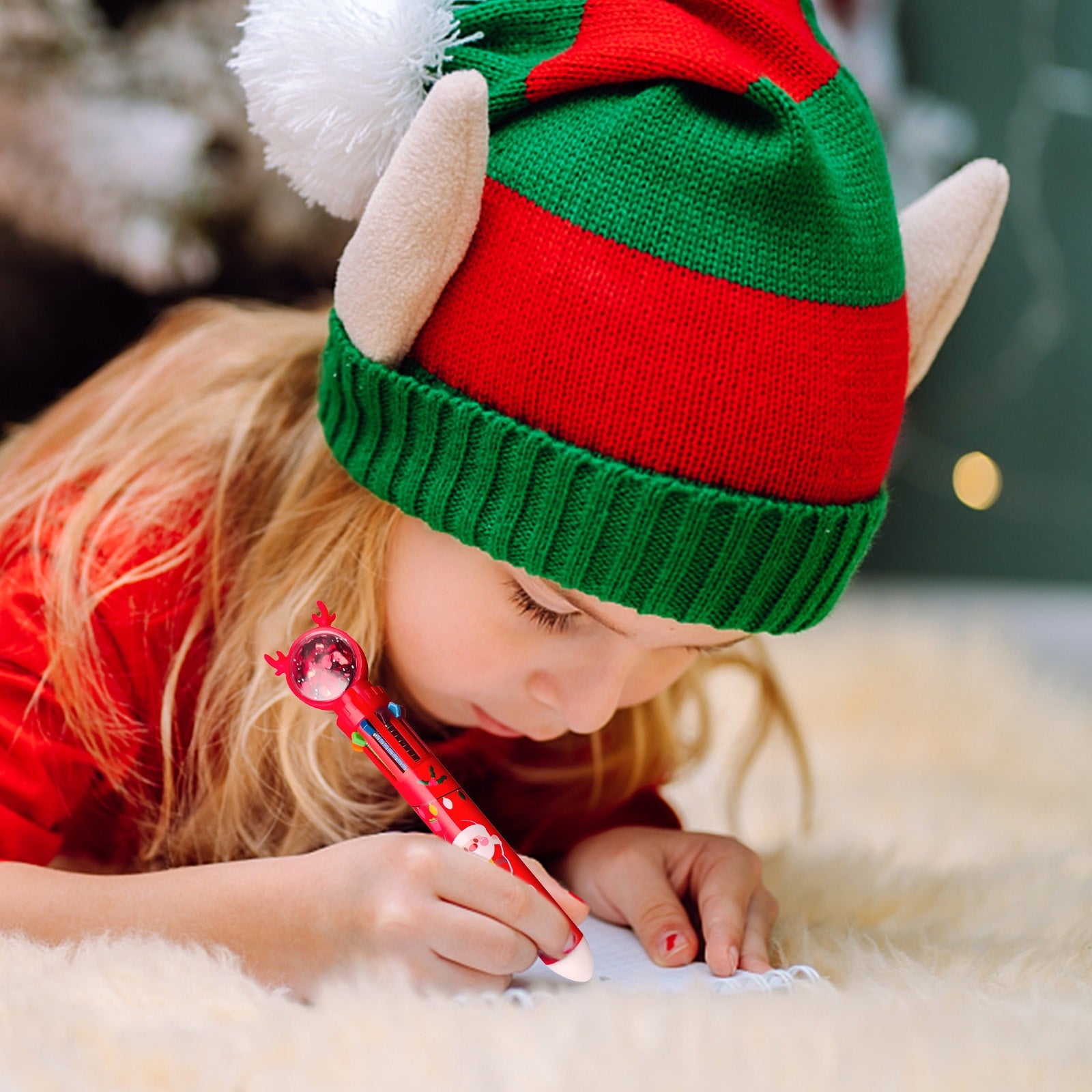 Wamans Colored Pens 10 Color Christmas Ballpoint Pen Push Type Color Multifunction Marker 10 In 1 Multicolor Pen Christmas Gift 2Ml