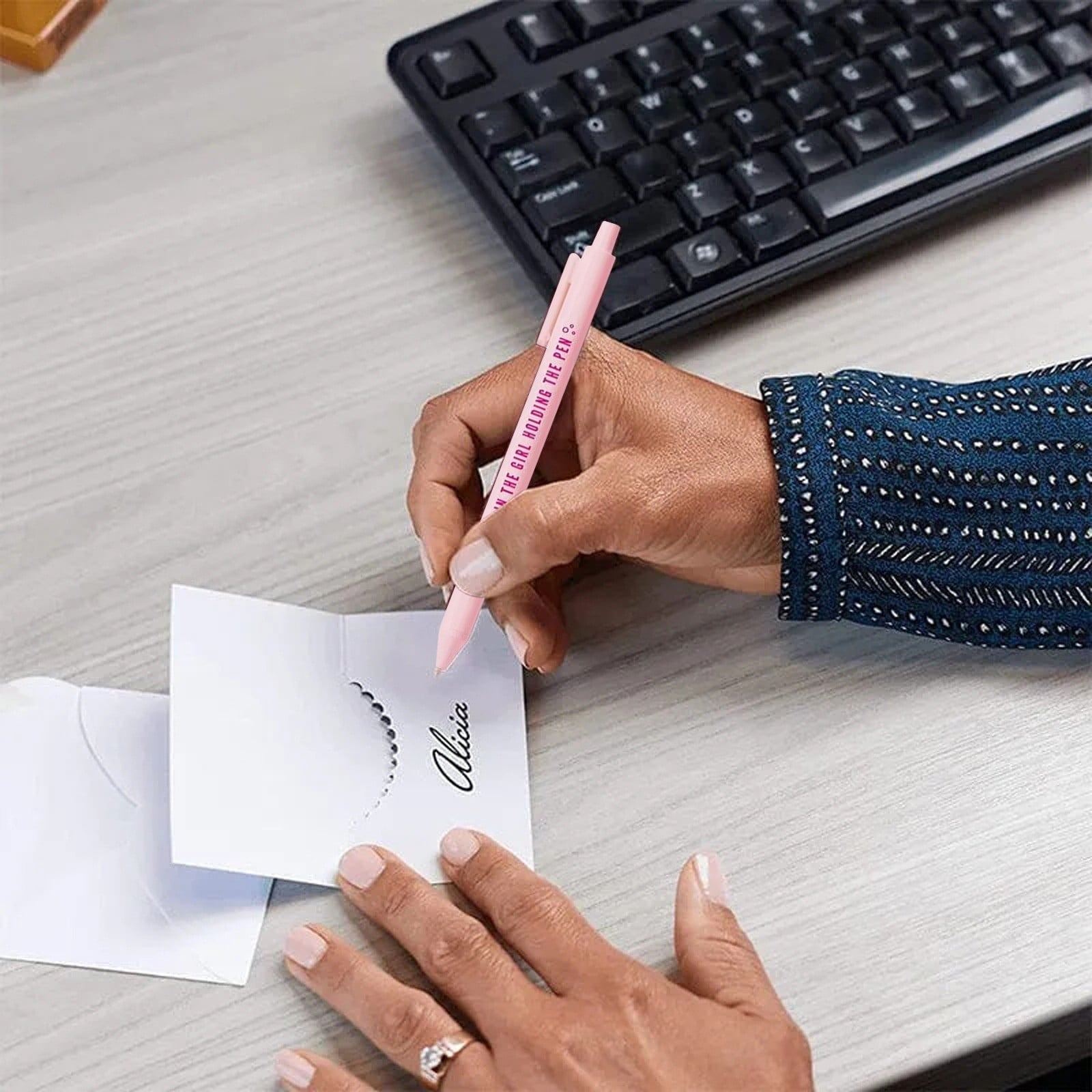 Zmeidao 5 Pcs Fancy Pens for Women Motivational Cute Pens Women Boss Lady Gifts Metal Colored Pretty Pens Inspirational Pens Retractable Ballpoint Pens for Office