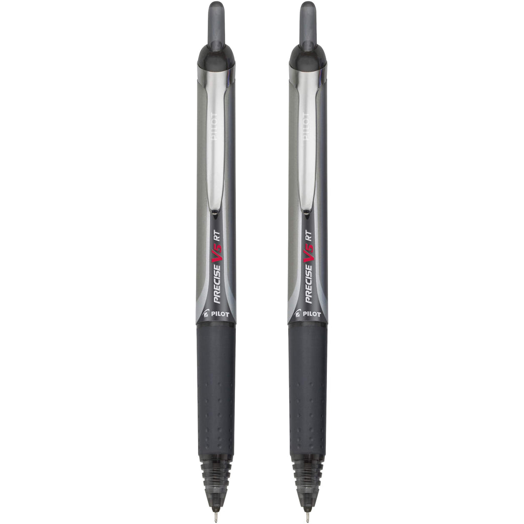 Pilot Precise V5 Retractable Rolling Ball Pens, Extra Fine Point 0.5 mm, Black Ink, 2 Pack