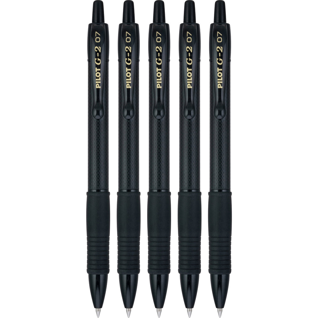 Pilot G2 Retractable Gel Ink Pens, Fine Point, Black Edge, 5 Count