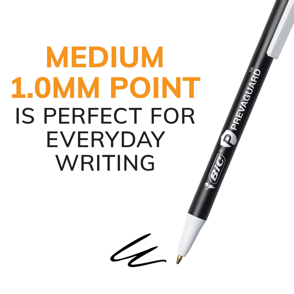 BIC Prevaguard Retractable Ball Pen, Medium (1.0mm), Black, 12 Count