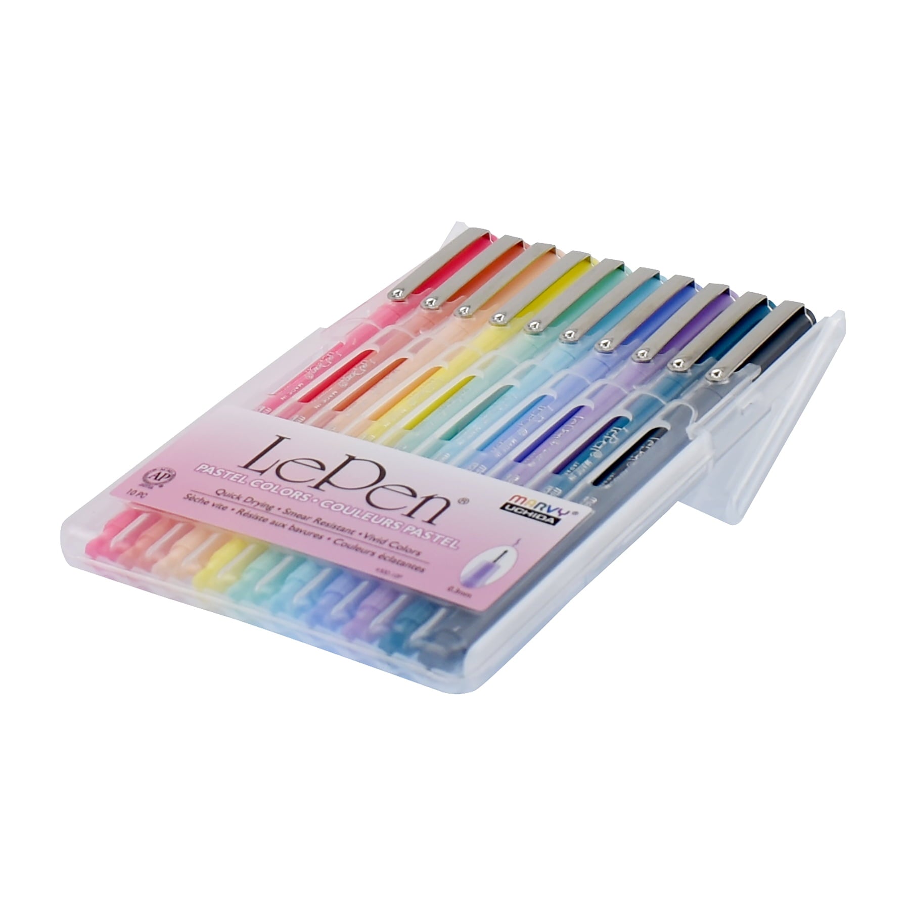 Le Pen Brand Felt Tip Pens, Pastel Color, Medium Point, .3mm tip,10 Count Assorted