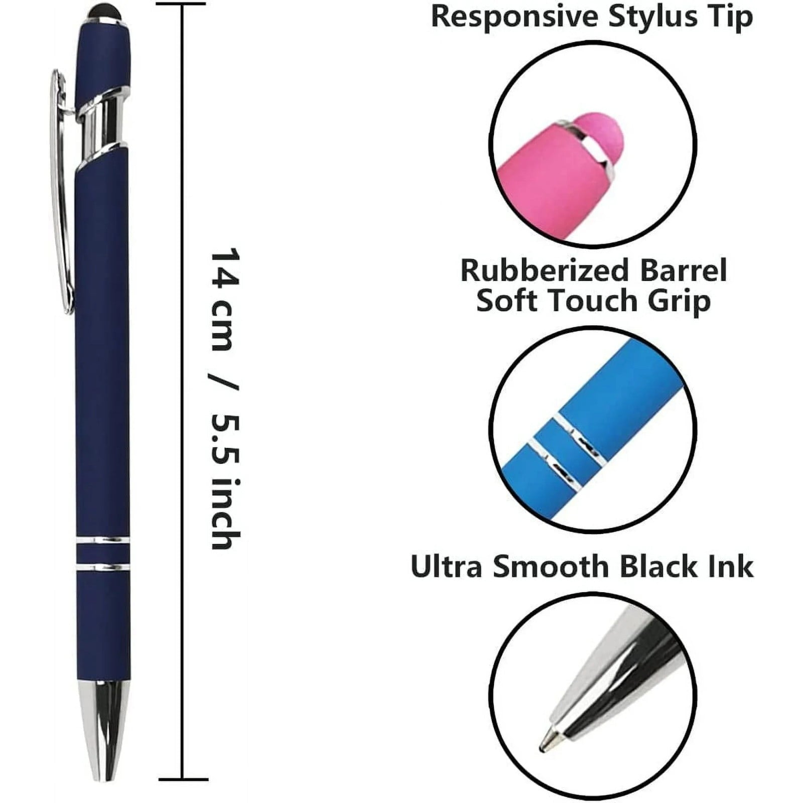 LKWLPD Gel Ink Pens 12 Pack Ballpoint Pen with Stylus Tip 1.0 Mm Smooth Writing Pens Metal Stylus Pens for Screens 1Ml