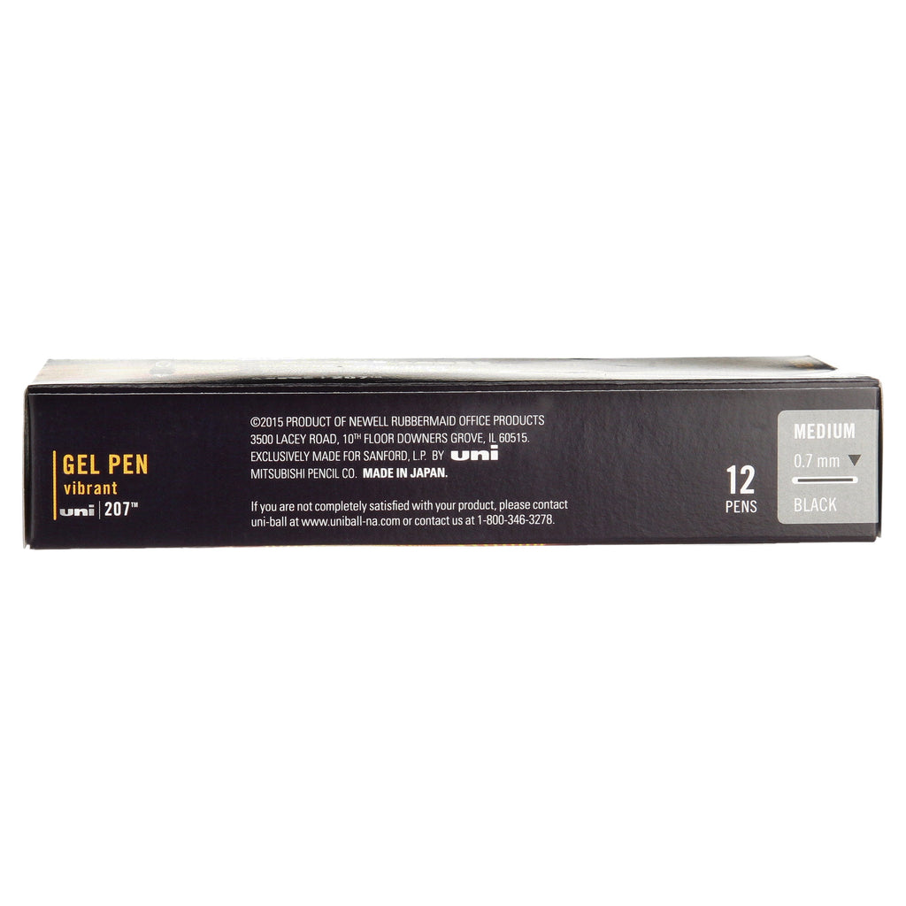 uni-ball 207 Retractable Gel Pens, Medium Point, Black, Box of 12