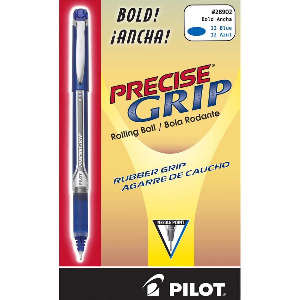 Pilot Precise Grip Bold Capped Rolling Ball Pens - Bold Pen Point - 1 mm Pen Point Size - Blue - Blue Barrel - 1 Dozen