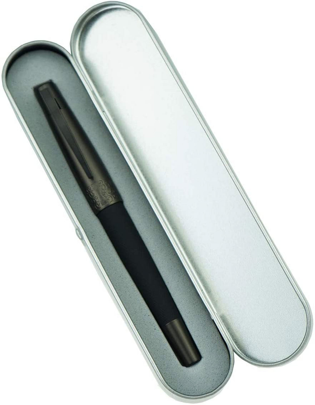 Pure Black Solid Metal 6013 Fountain Pen Fine Nib, Senior General Ink Converter Pen Metal Box by Hongdian