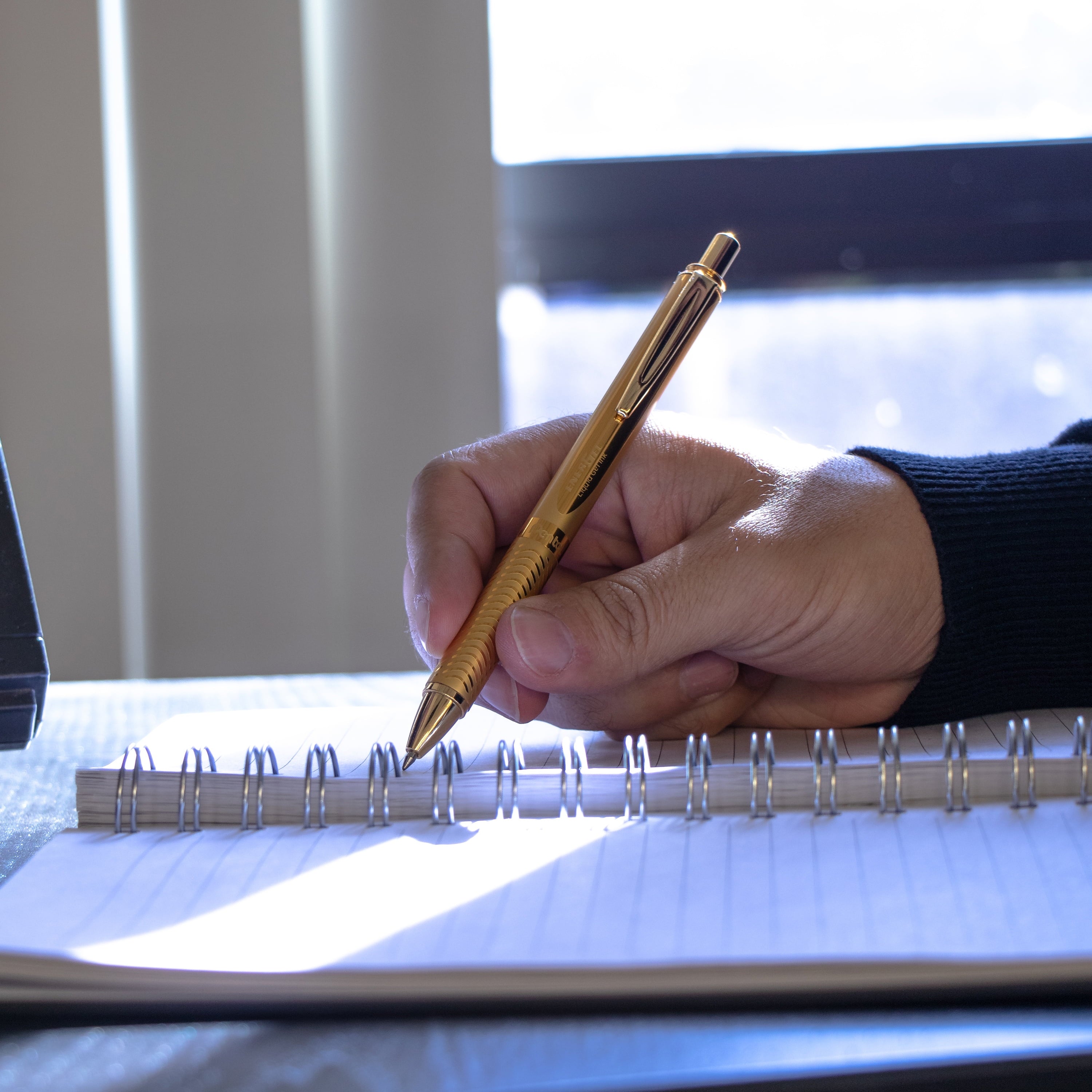 Pentel EnerGel Alloy Retractable Premium Liquid Gel Pen, (0.7mm) Metal Tip, Medium Line, Silver Barrel, Black Ink