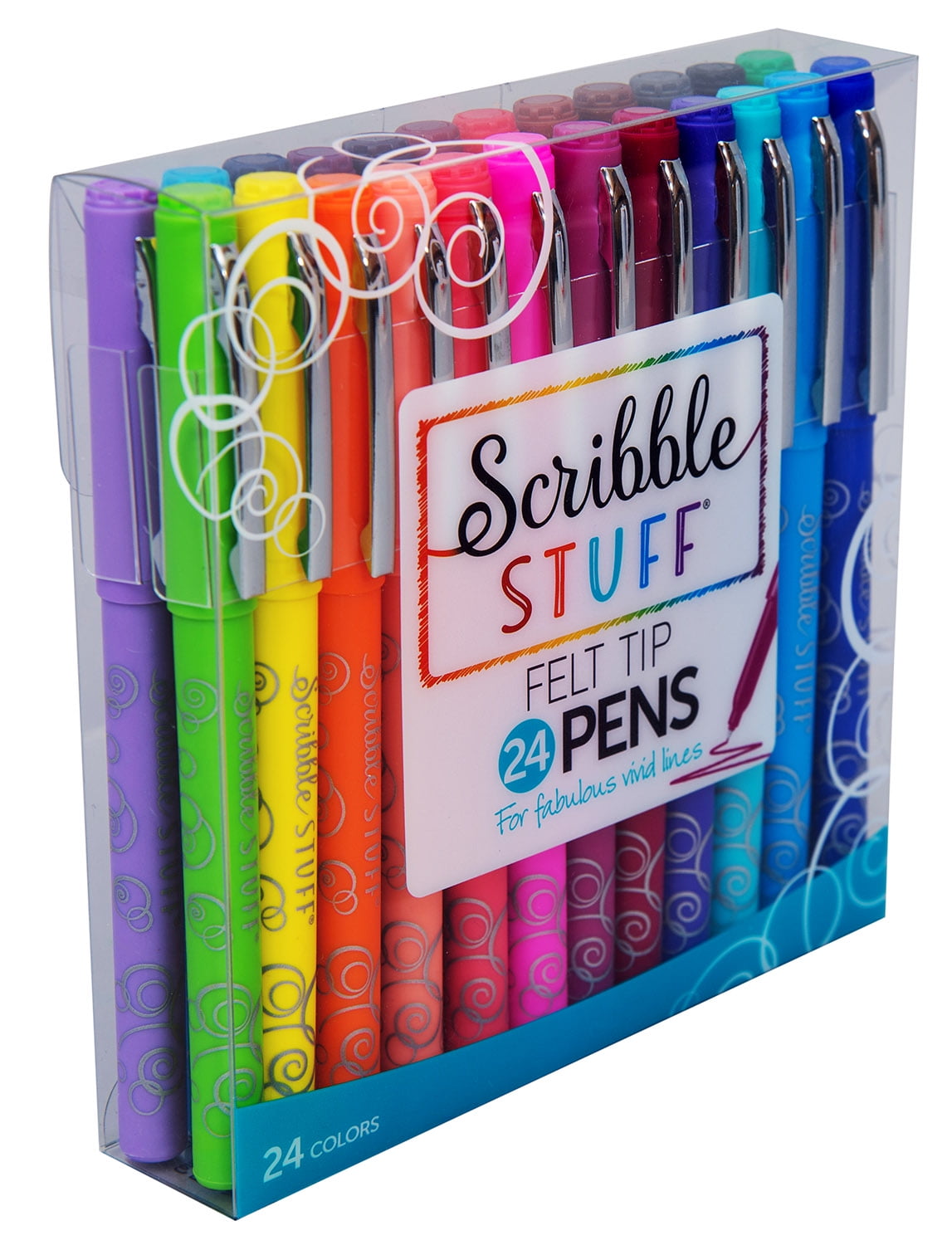 Scribble Stuff Felt Pens – 24 Count, Medium Point (0.8mm), Assorted Colors