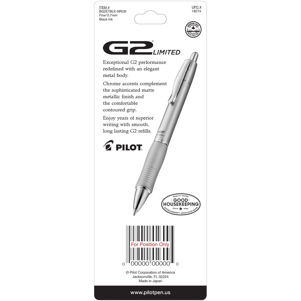 Pilot G2 Limited Premium Retractable Gel Pen, Rose Gold, Black Ink, Fine 0.7mm, 1 Pack