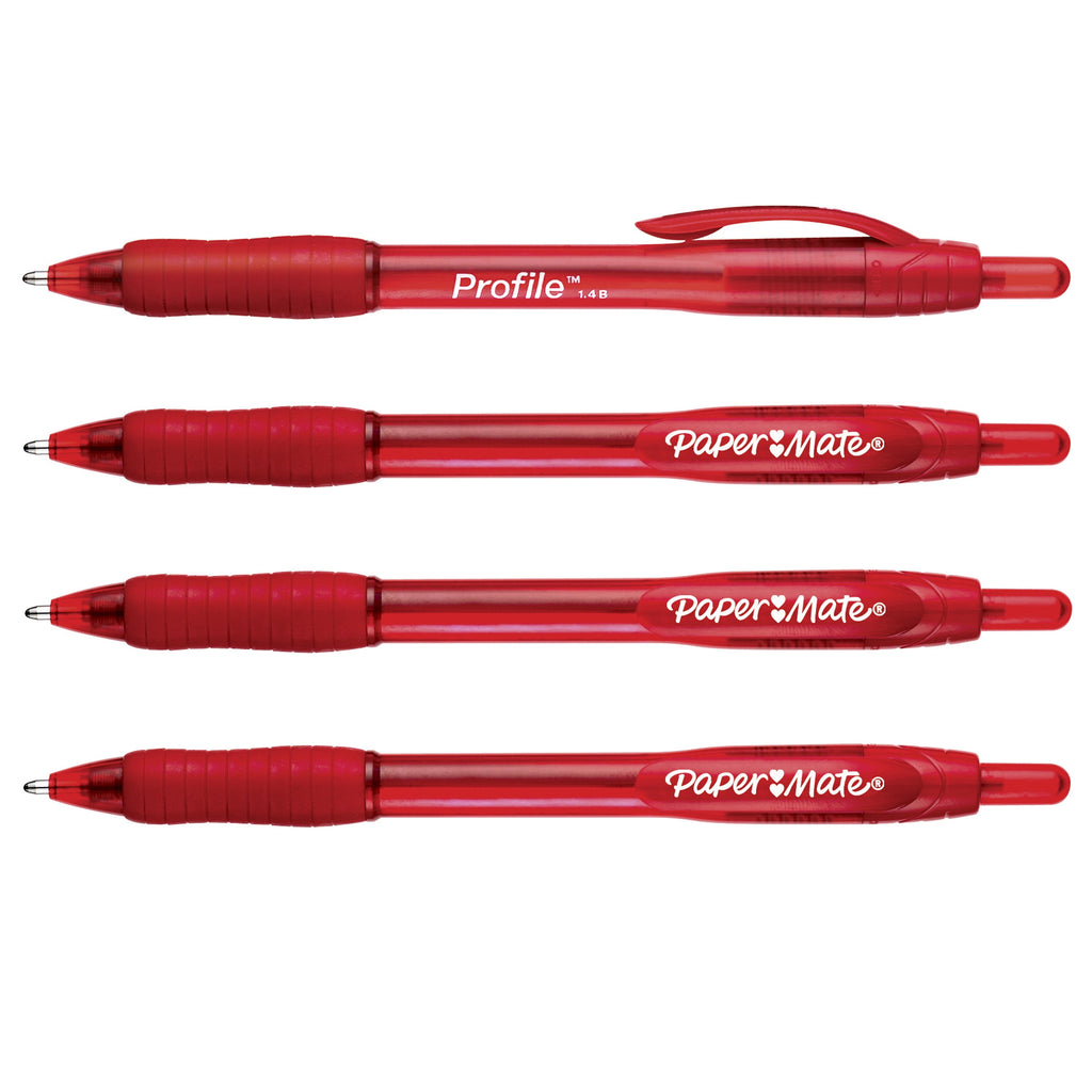 Paper Mate Profile Retractable Ballpoint Pens, Bold (1.4mm), Red, 4 Count
