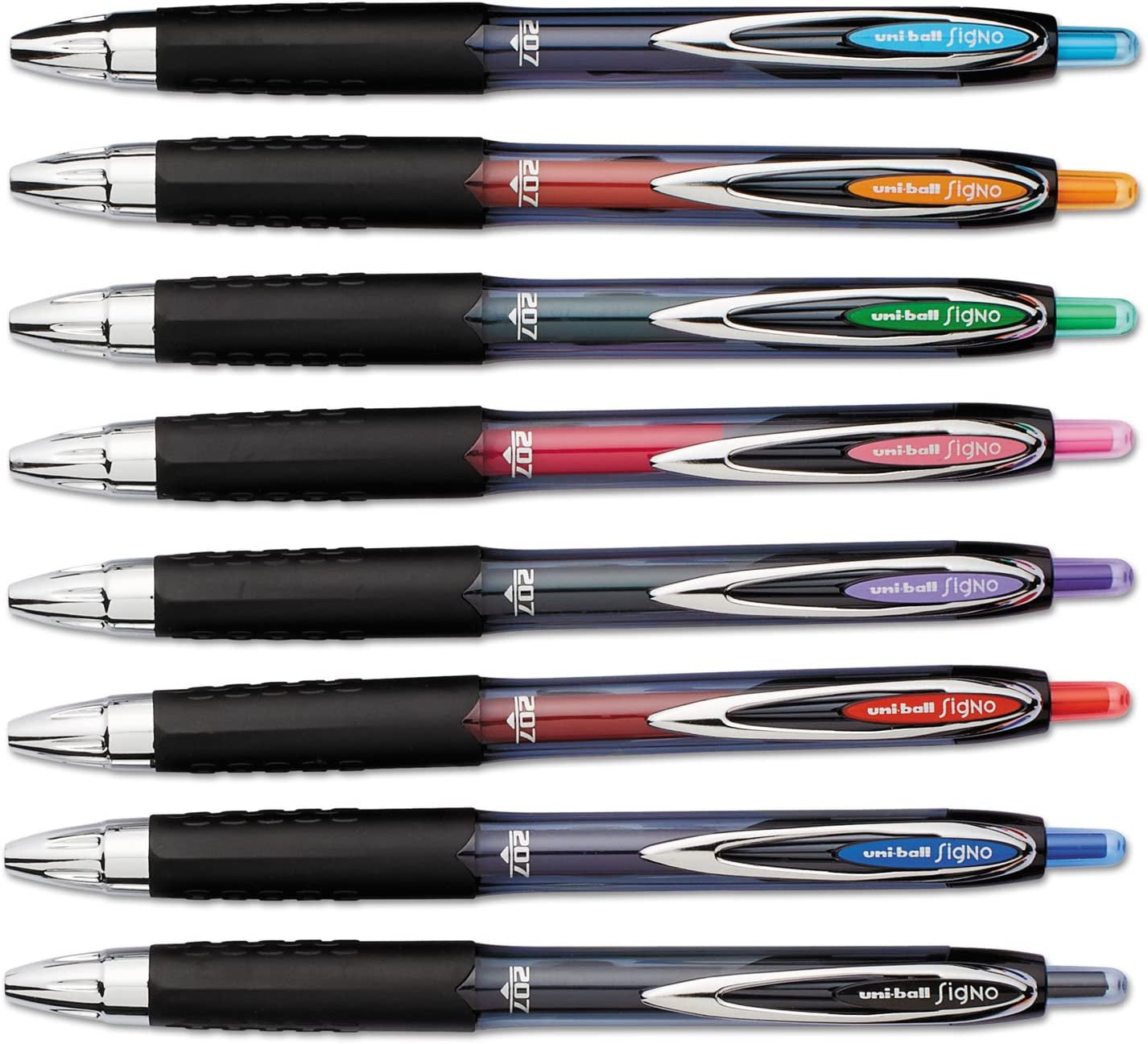 uni-ball 207 Retractable Gel Pens, Medium Point, 0.7 mm, Assorted Ink Colors, 8 Count