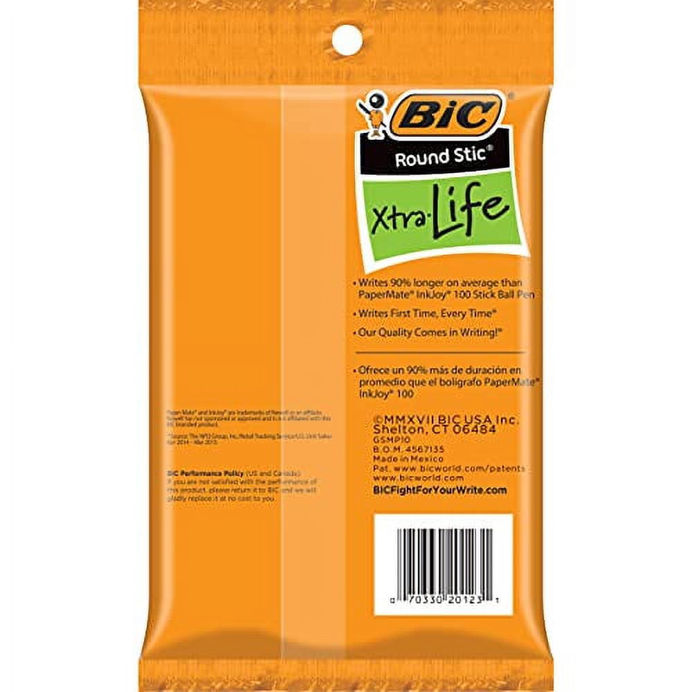 BIC Round Stic Xtra Life Ballpoint Pen, Medium Point (1.0mm), Black, 10-Count